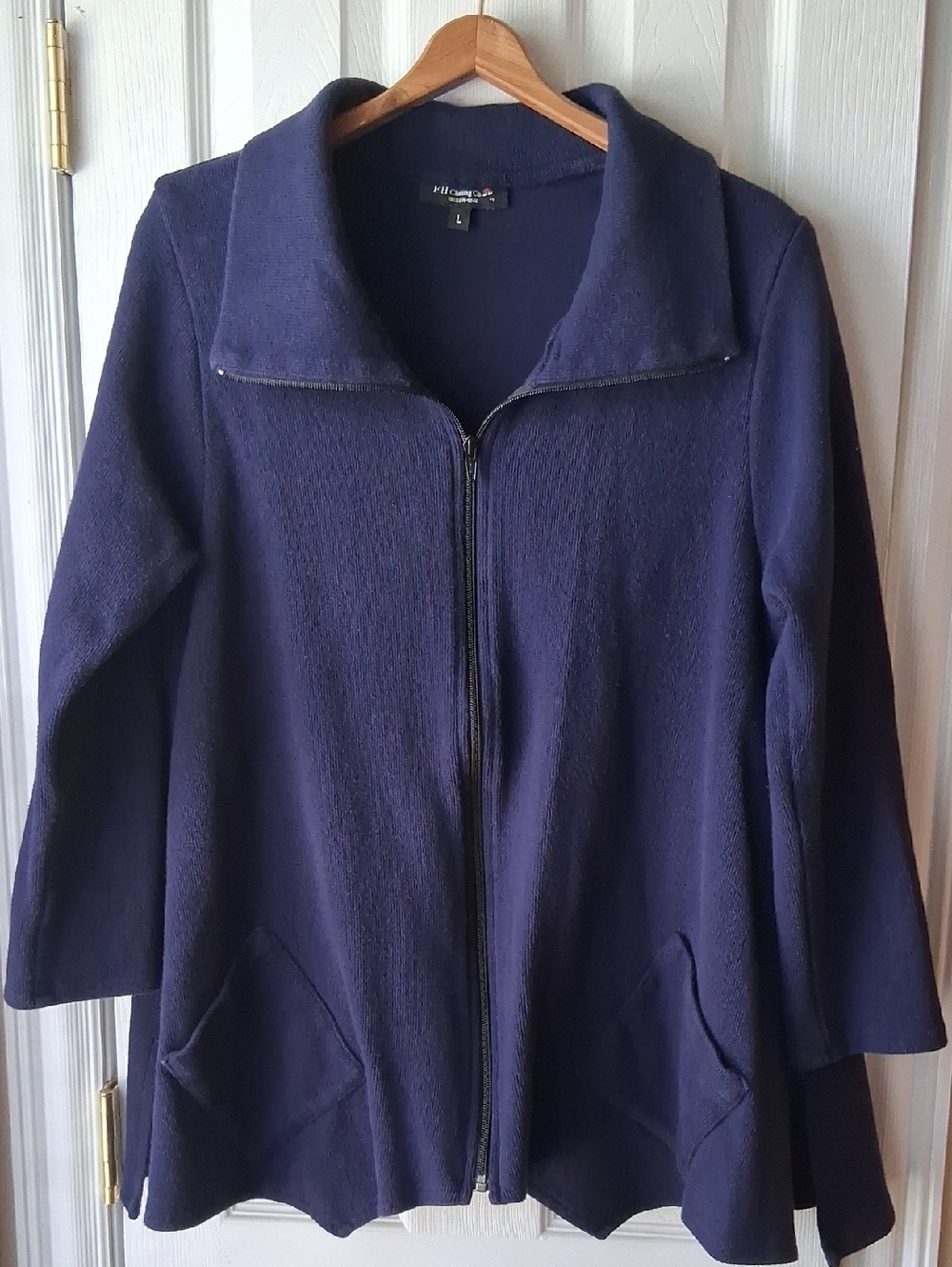 F.H. Clothing Co. Sassy Ponte Cowl Purple Zip-Front  A Line Jacket